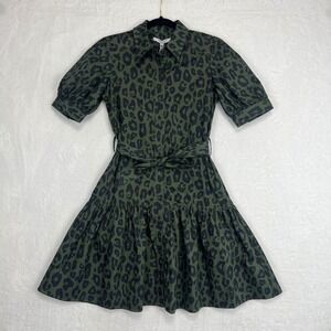 Derek Lam 10 Crosby Luma Shirt Dress Women Size 2 Olive Green Leopard Cotton NWT